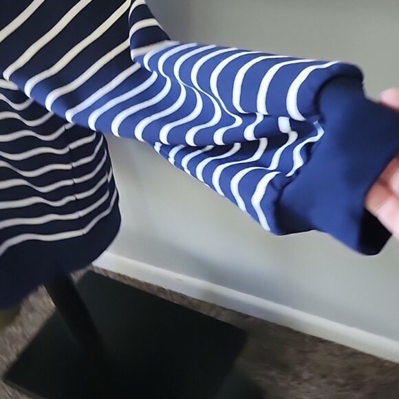 J. Crew Factory Navy and Antique White Striped Eyelet Ruffle Trim Sweatshirt NWT - Picture 7 of 12